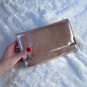 NWT Style&Co Pink Bronze Metallic Embossed Evening Flap Shoulder Bag Clutch